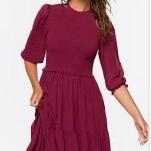 Forever 21 Small Burgundy Peasant Sleeve Dress